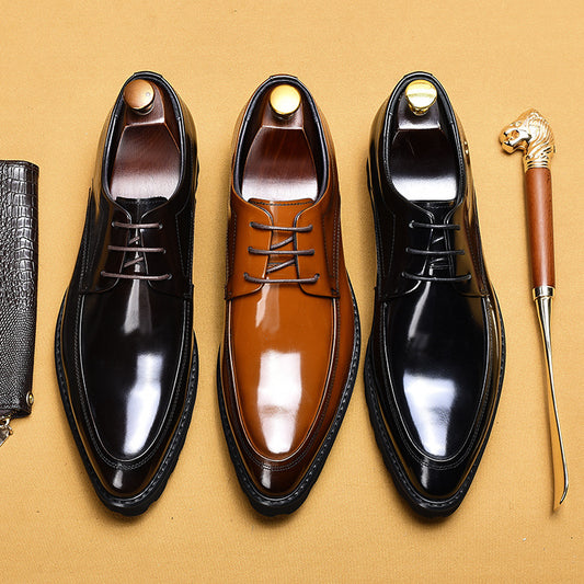 Men's Medium Bright Business Pointed Toe Platform Leather Shoes