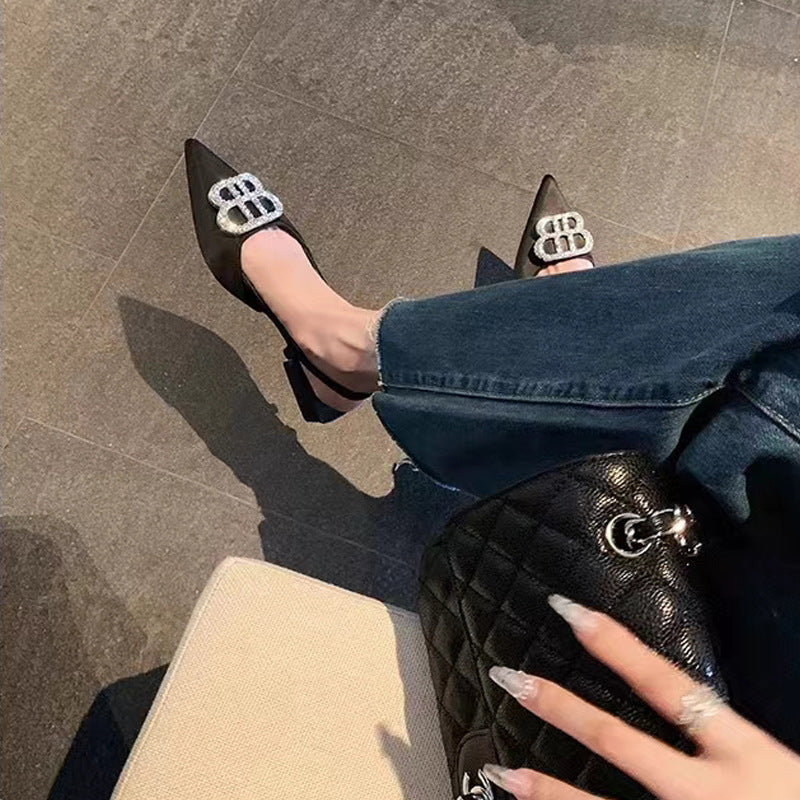 Women's Rhinestone Low Small Sharp Point Advanced Sandals