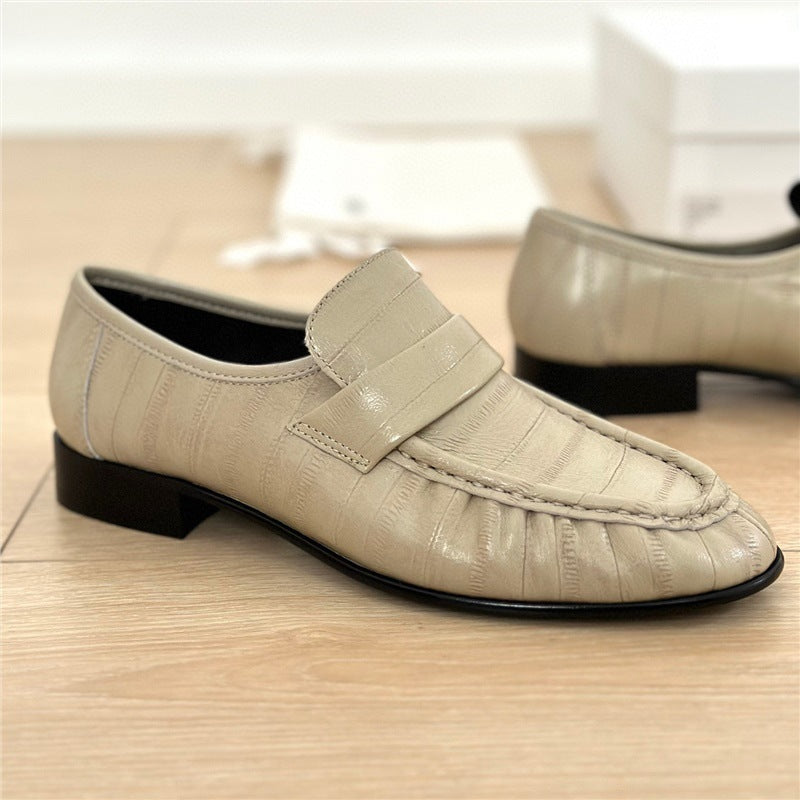 Women's Eel Pattern Cowhide Spring Genuine Round Toe Loafers