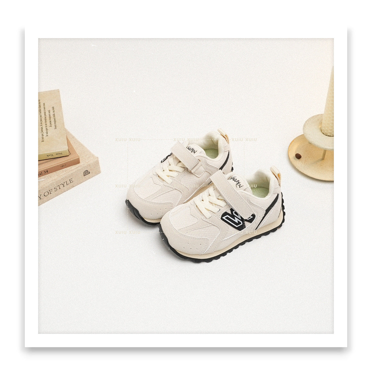 Children's American Retro Fleece-lined Boys Velcro Sneakers