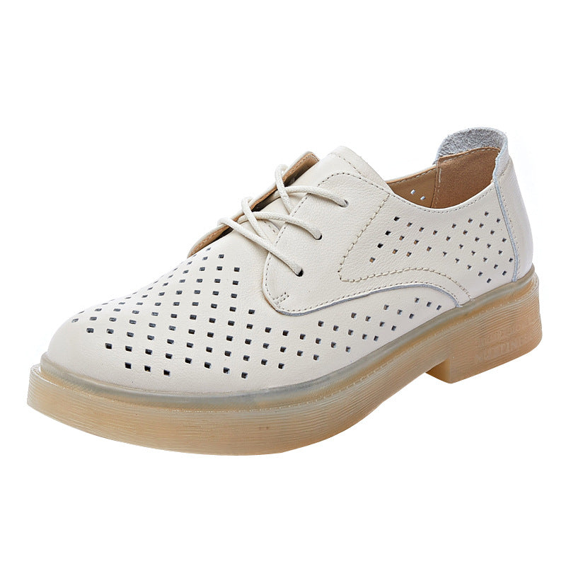 Women's Layer Cowhide Pure Hollow Hole Flat Women's Shoes