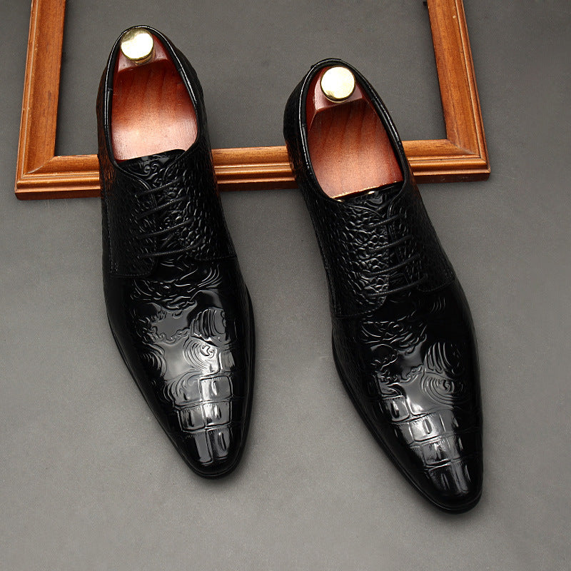 Men's Fashion Alligator Pattern British Full Cowhide Business Formal Wear Sneakers