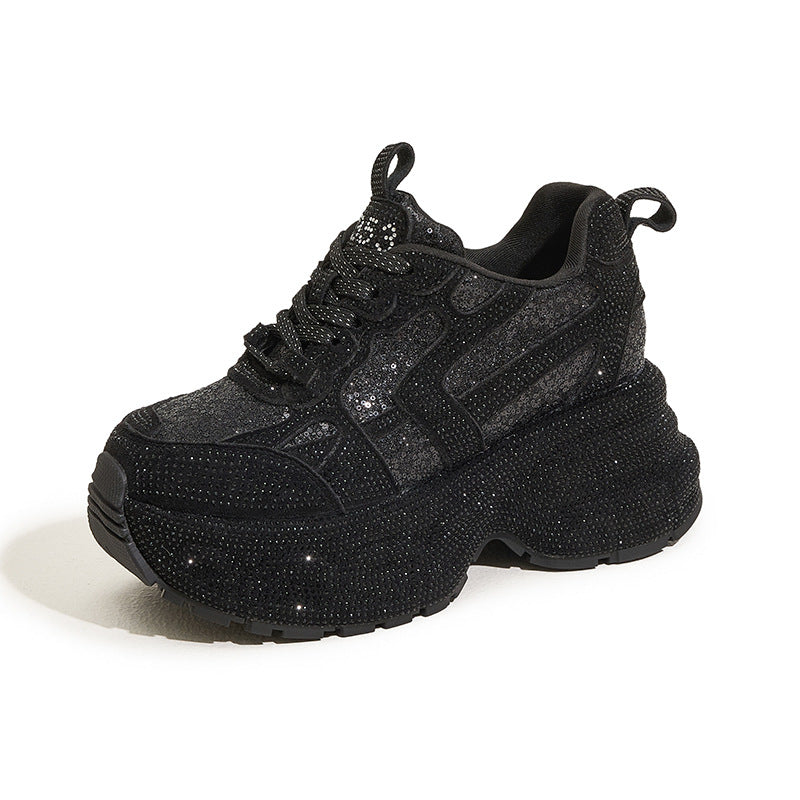 Women's Rhinestone Dad Fashion Height Increasing Insole Women's Shoes