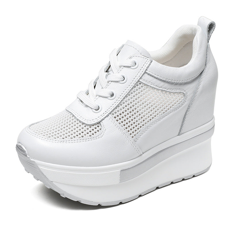 Platform Top Layer Cowhide Mesh White Sandals