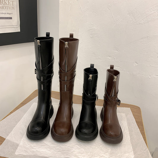 Women's Black Western Cowboy Chunky Martin Below Boots