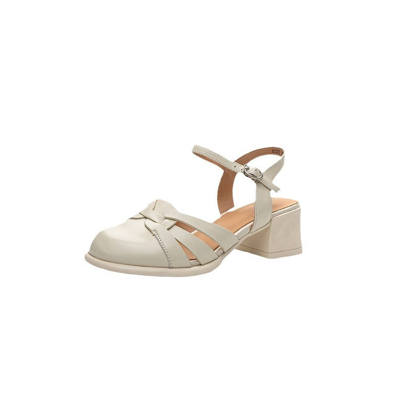 Women's Mid Weaving Hollow Closed Toe Mom Sandals