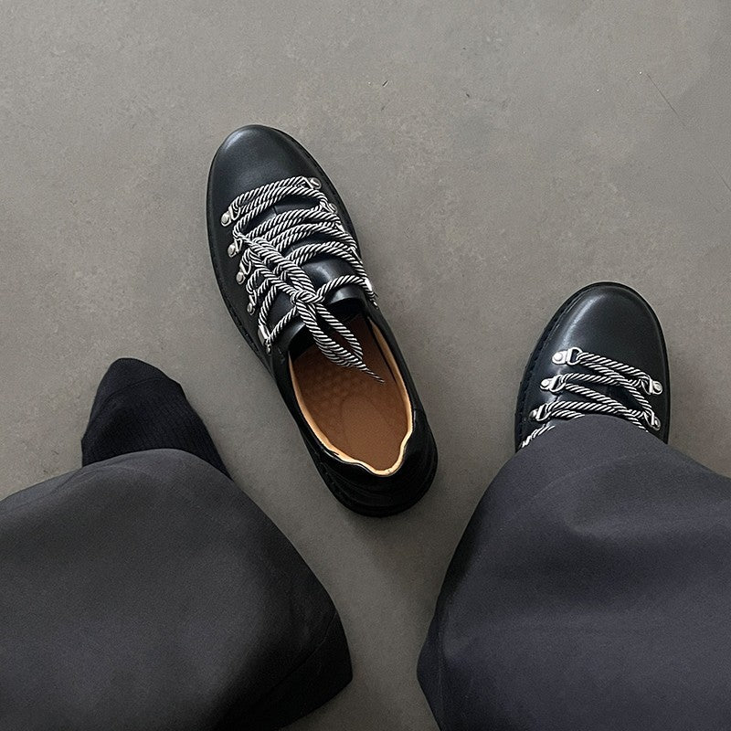 Black Derby High Street Couple Thick Men's Casual Leather Shoes