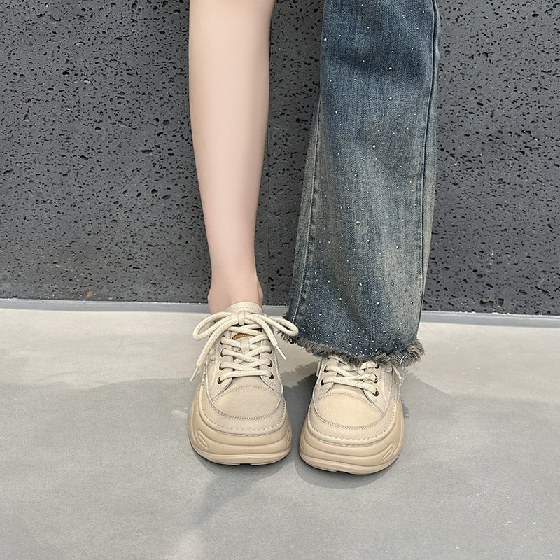 Women's Layer Cowhide Bread Fashion Platform Retro Casual Shoes