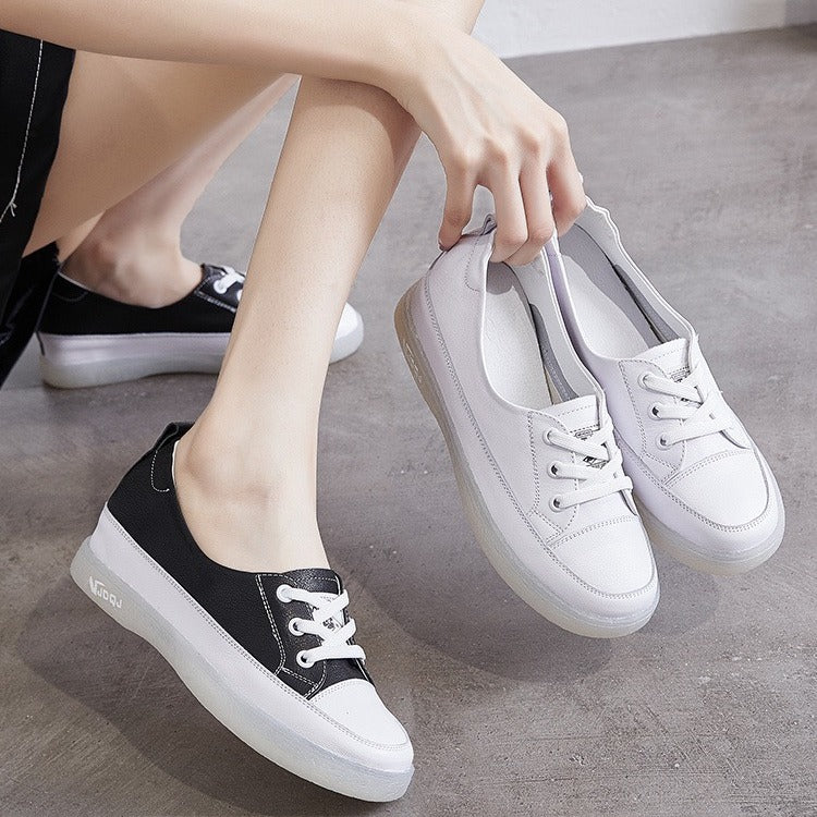 Women's First Layer Cowhide Shallow Mouth Height Increasing Insole Women's Casual Shoes