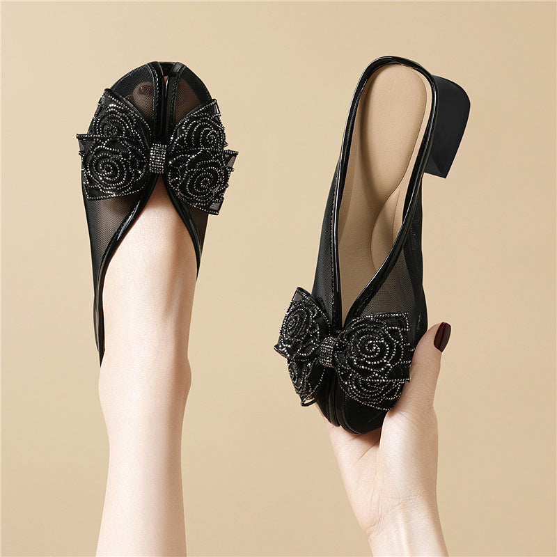 Women's Outer Wear Summer Mesh Rhinestone Butterfly Half Sandals