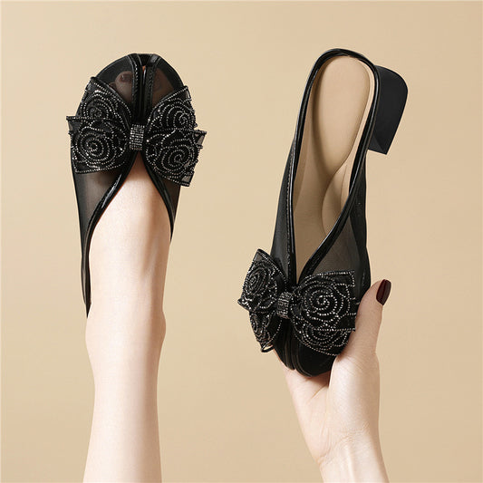 Women's Outer Wear Summer Mesh Rhinestone Butterfly Half Sandals