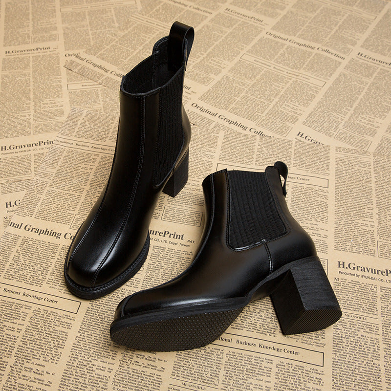 Women's High Single Mid Chunky Thin Martin Boots