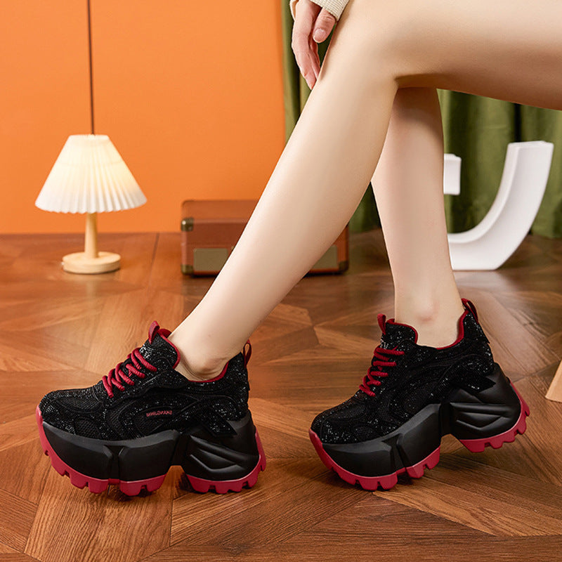Women's Dad Fashion Rhinestone Platform Height Increasing Sneakers