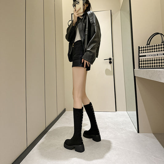 Women's Thick-soled Sheepskin Veet High Leg Slimming Boots