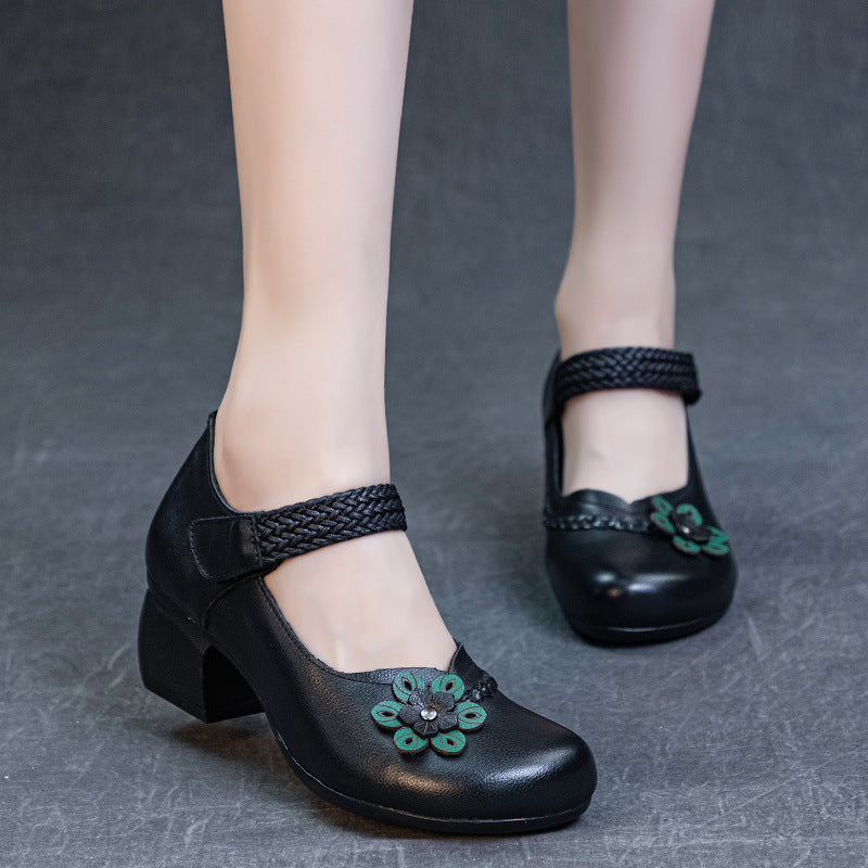 Women's Mid Soft Bottom Shallow Mouth First Layer Scalp Casual Shoes