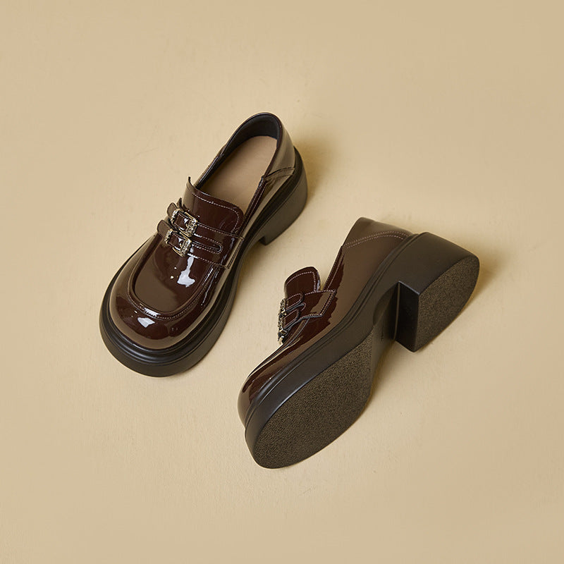 Women's Buckle British Genuine Platform Increased Slip-on Loafers