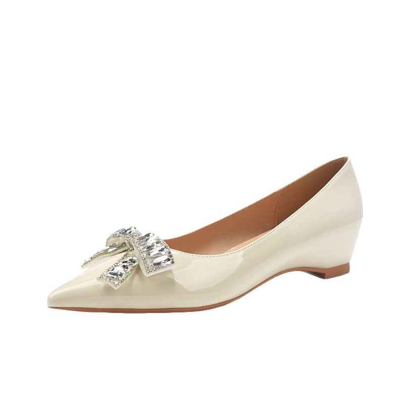 Temperament Rhinestone Bow Small With Hidden Female Wedge Women's Fashion Shoes