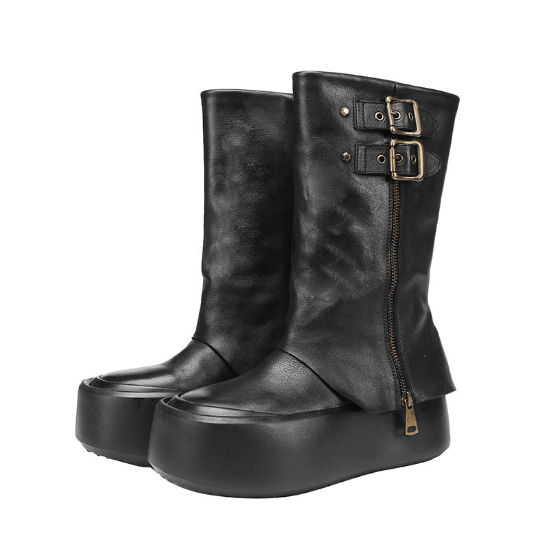 Women's High Version First Layer Cowhide Platform Boots