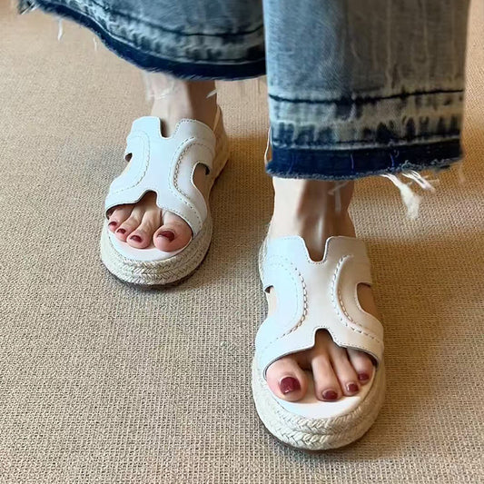 Women's Platform Summer Outdoor Straw High Wedge Slippers