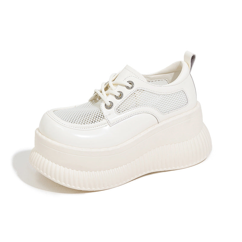 Women's Summer Breathable Mesh Short Music Platform Leather Shoes