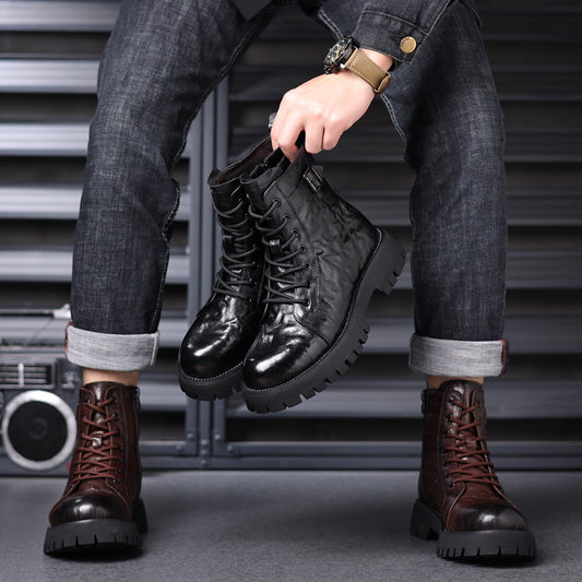 Men's Sheepskin Martin Cotton Genuine Motorcycle Fleece-lined Boots