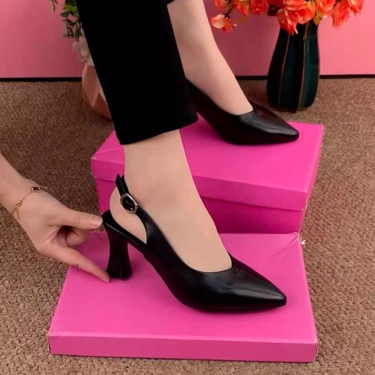 Women's High Stiletto Summer Closed Toe Genuine French Style Heels
