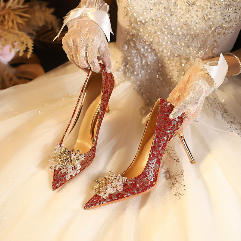 Women's Chinese Style Dress Crystal Stiletto Low-cut Women's Fashion Shoes