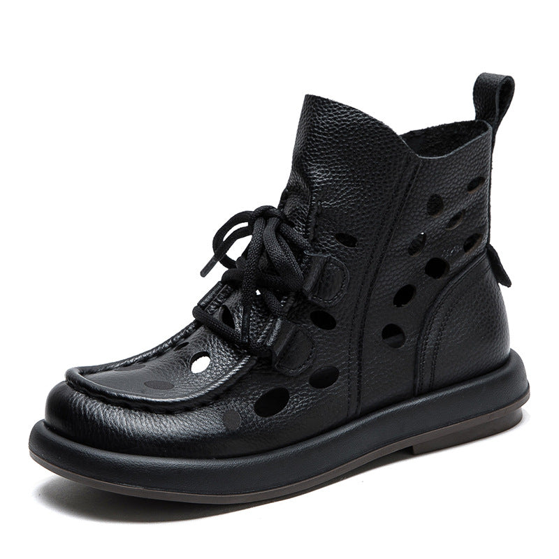 Women's Breathable Retro Hollowed Thick Bottom Classic Side Heels