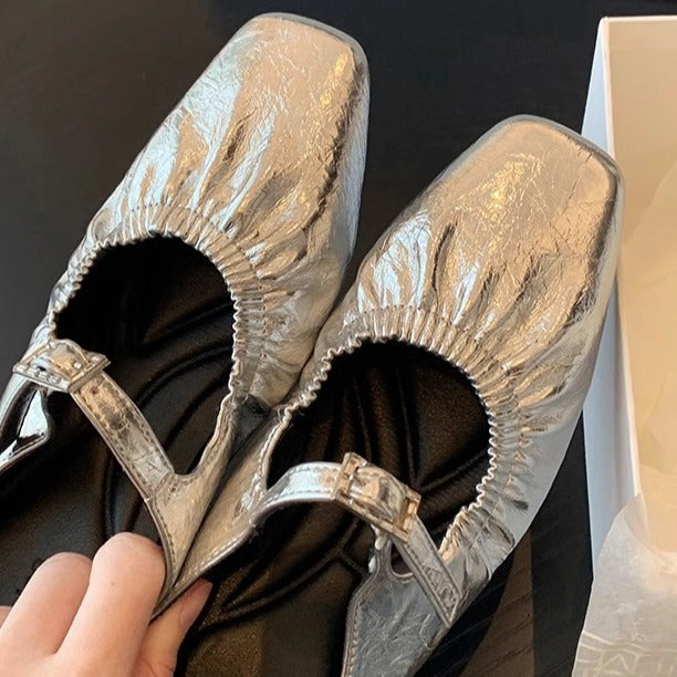 Mom Muses French Square Head Pleated Sandals