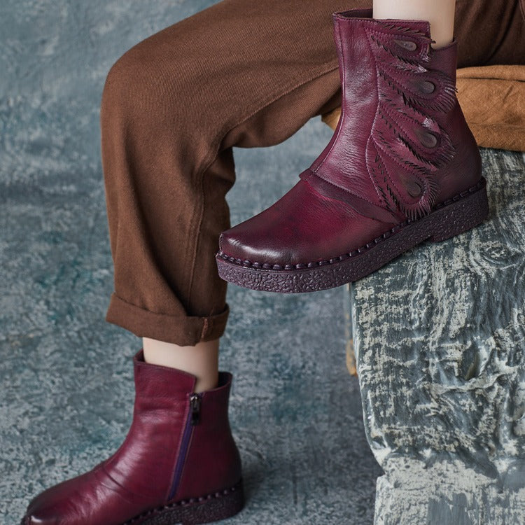 Women's Ethnic Style Vintage Cowhide Flat Ankle Boots