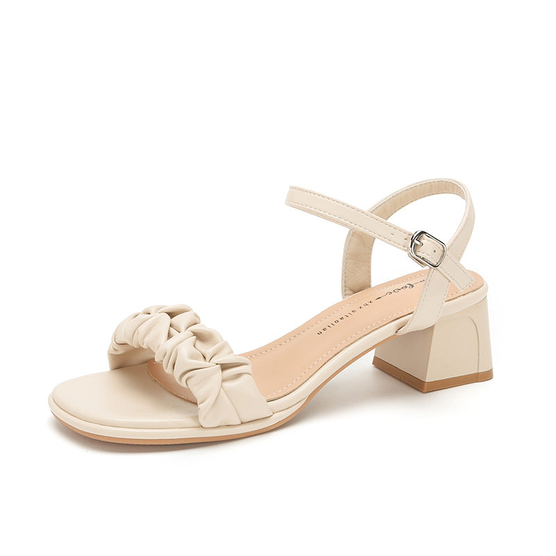 Women's Summer Chunky Outer Wear Soft Bottom Mid Fairy Style Heels