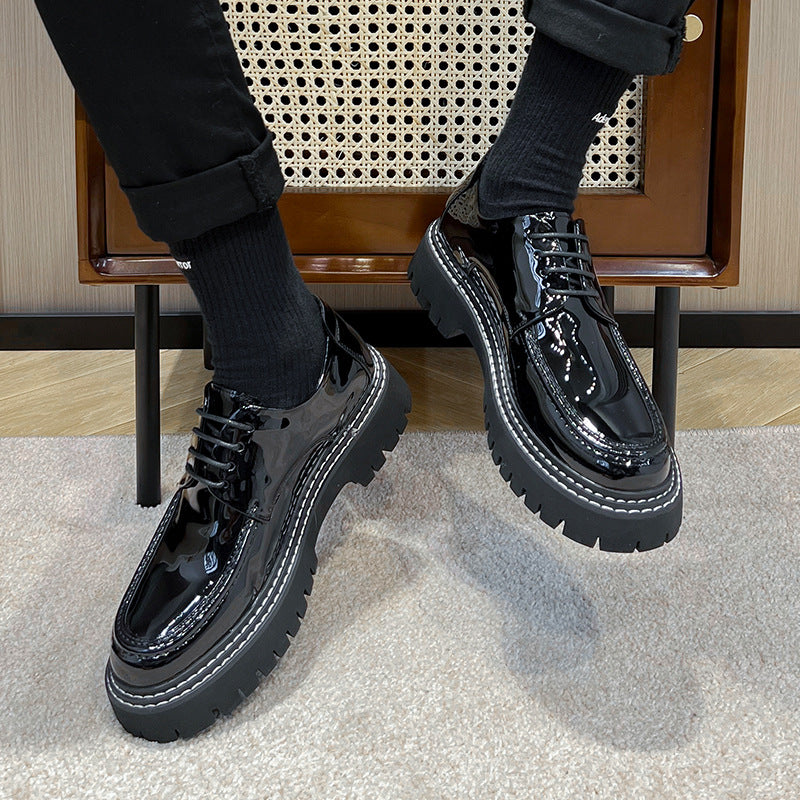 Men's Head British Patent Breathable Business Formal Leather Shoes