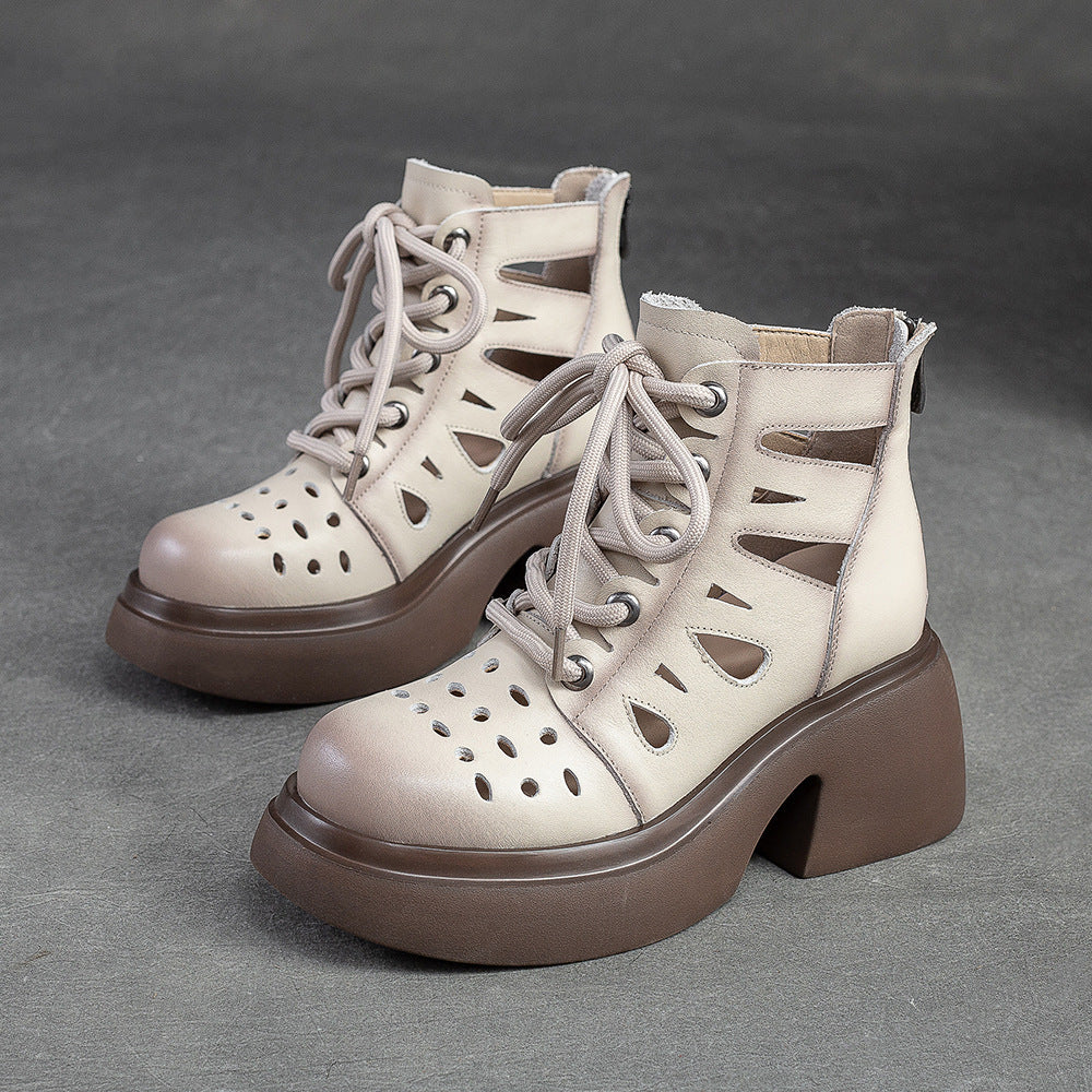 Women's Breathable Hole Front Top Layer Cowhide Heels