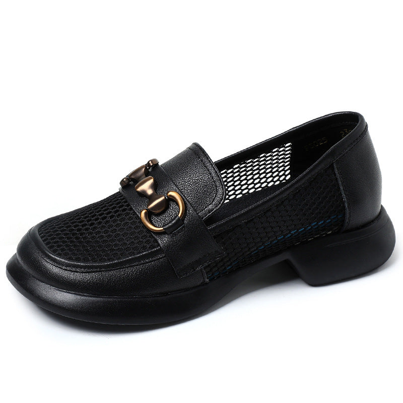 Women's Genuine Mesh Breathable British Metal Buckle Sandals