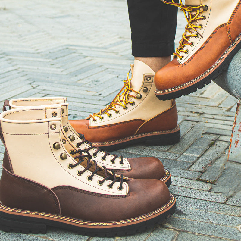 Men's Worker Genuine Martin White Patchwork Boots