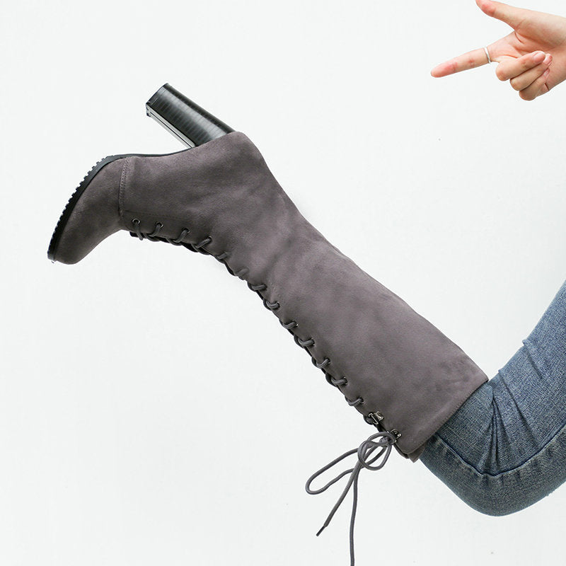 Women's High Thick Winter Front Handsome Suede Boots