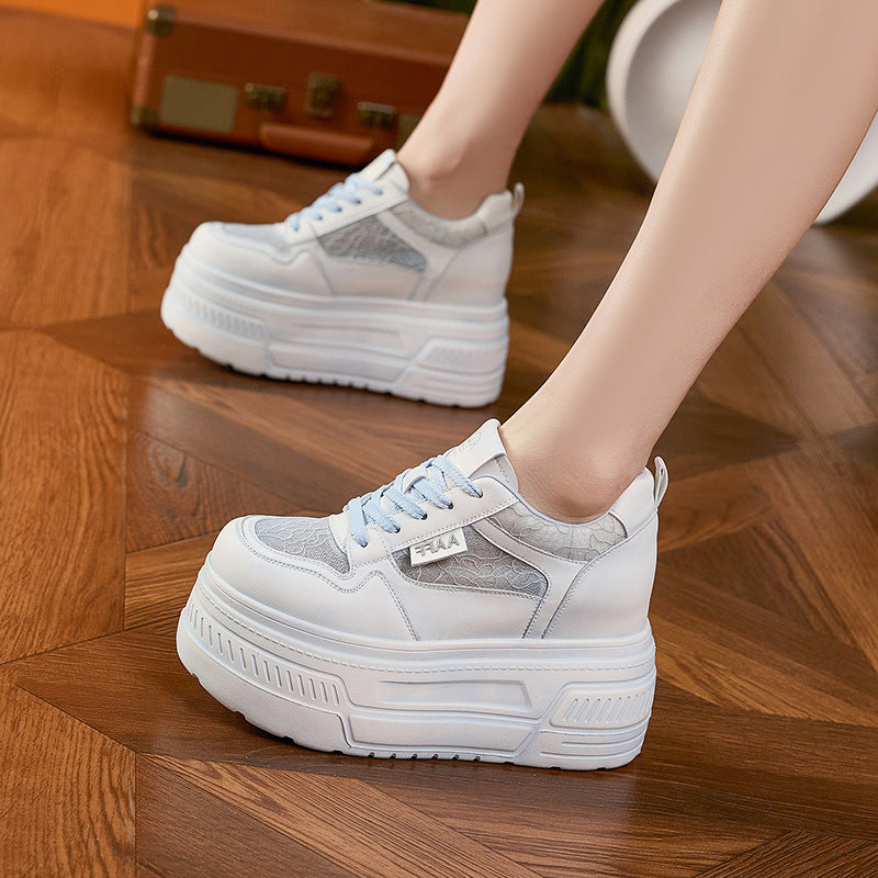 Women's White Summer Platform Board Chic Breathable Empty Mesh Versatile Height Women's Casual Shoes