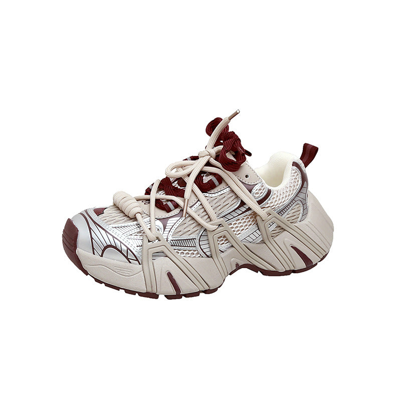 Women's Double Shoelace Mesh Stitching Thick Bottom Sneakers