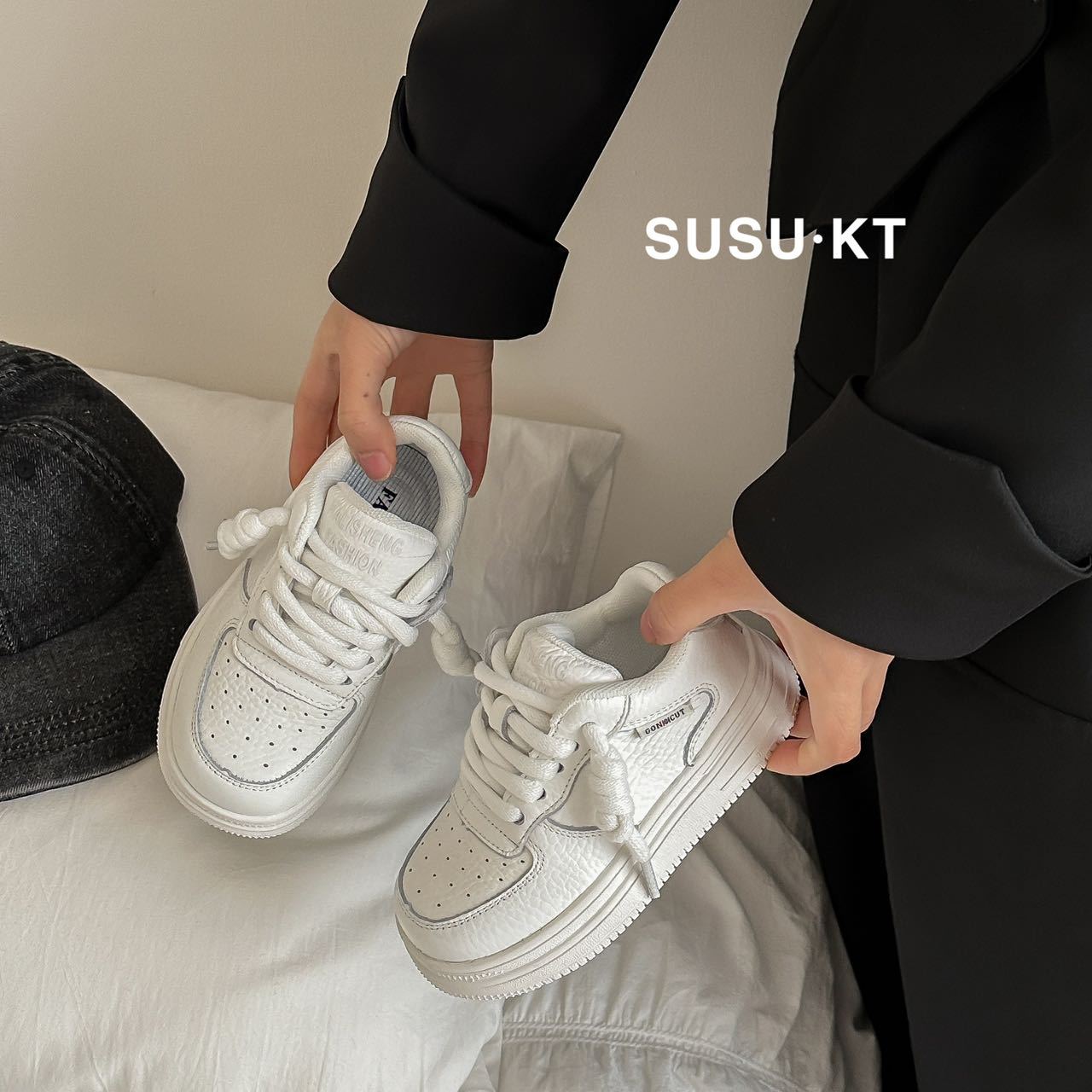 Children's First Layer Cowhide White Autumn Boy's Kid's Sneakers