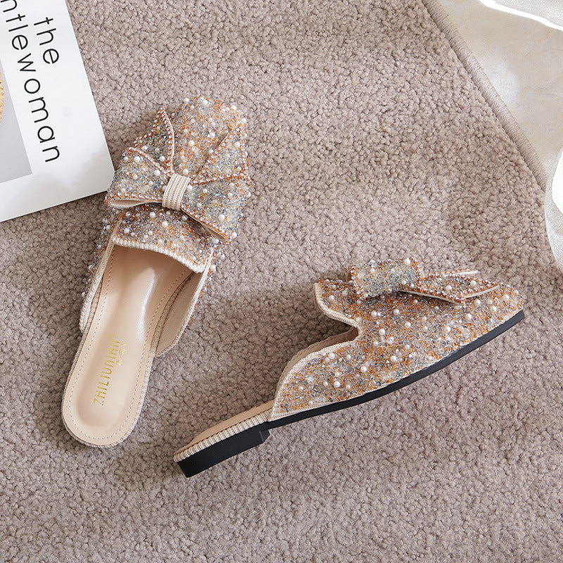 Women's Toe Half Summer Outdoor Fashion Rhinestone Flat Bottom Sandals