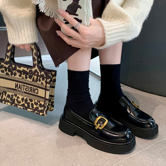 Women's Genuine Platform Square Buckle Thick With Loafers