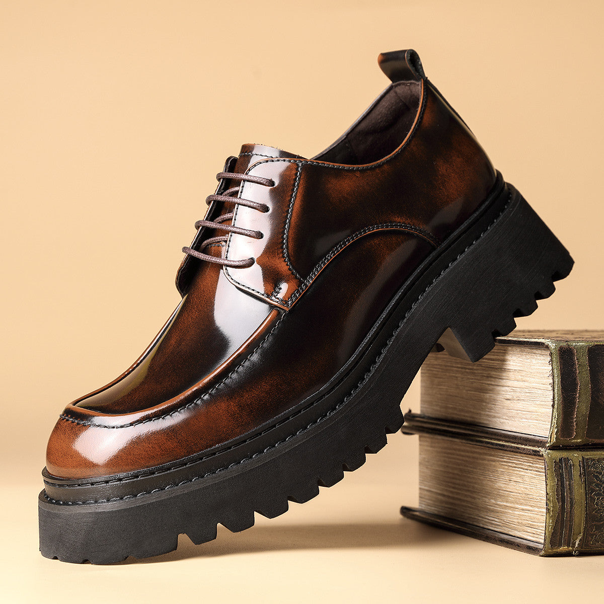 Men's High-grade Trendy Platform Business First Layer Leather Shoes