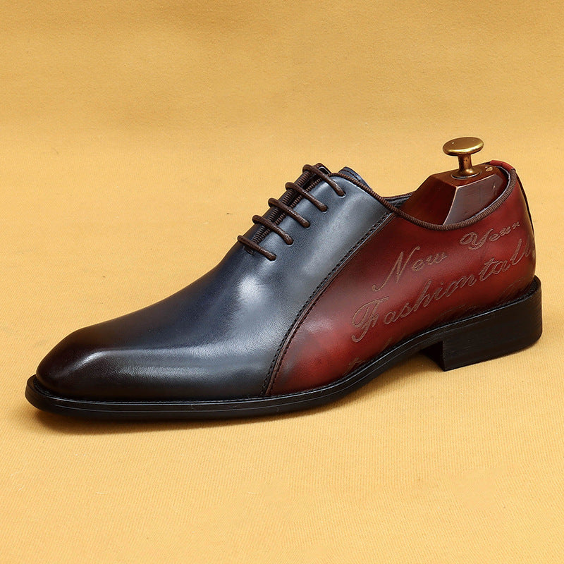 Men's Oxford British Color Block Pointed Toe Leather Shoes