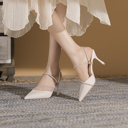 High Stiletto Solid Color Rhinestone Summer Heels