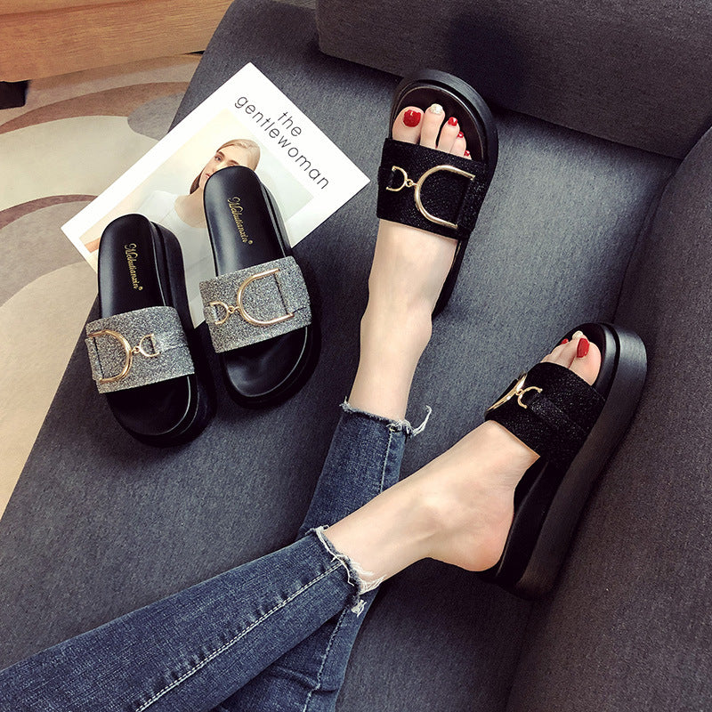 Women's Outdoor Summer Fashion Platform Height Increasing Slippers