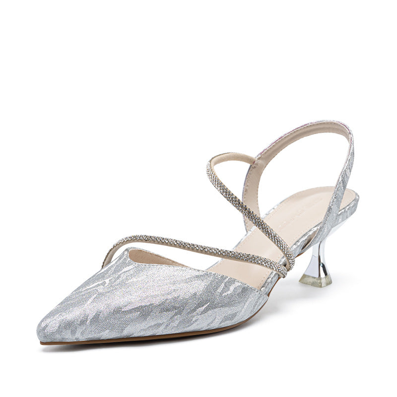 Women's Style Temperament High Pointed Rhinestone Closed Heels