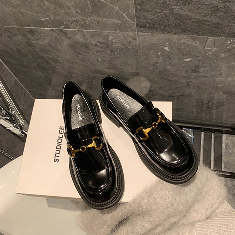 Women's British Retro Metal Buckle Round Head Loafers