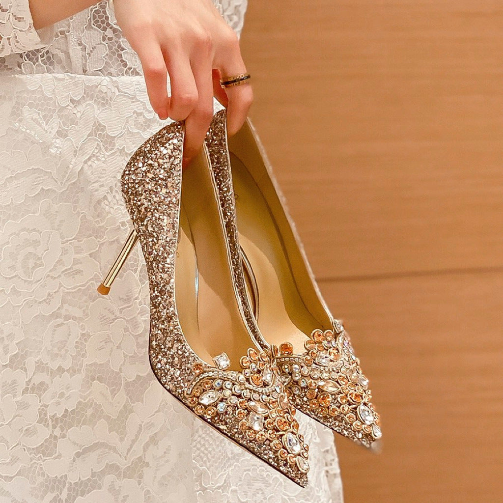 Women's Wedding Bridal Champagne Gold Chinese Suit Women's Shoes