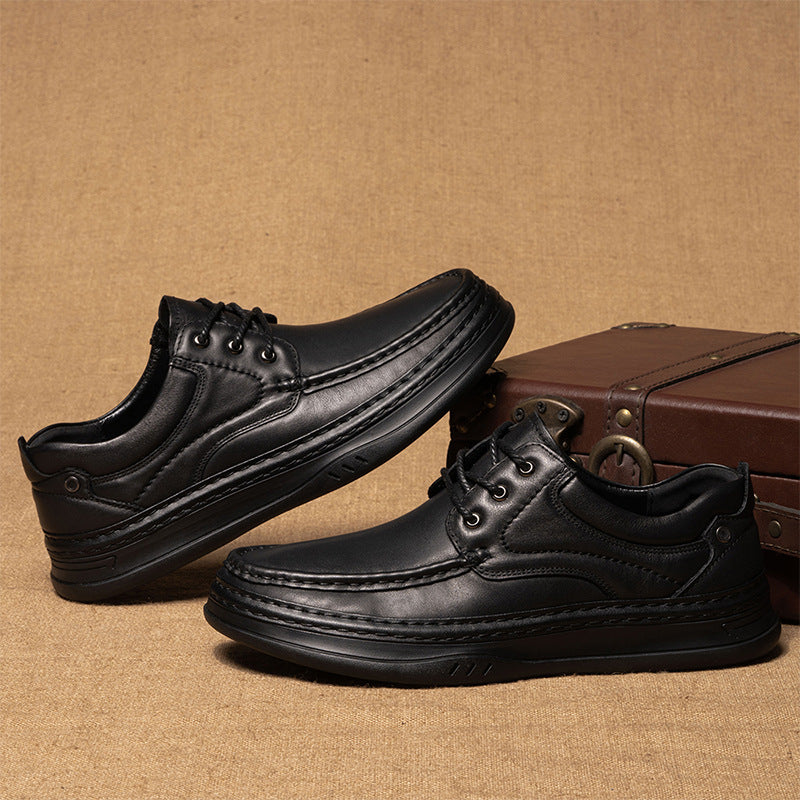 Men's Business Round Toe Slip-on Soft Bottom Platform Leather Shoes