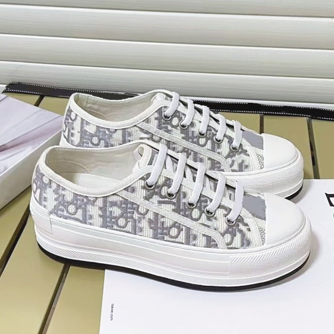 Women's Letter Embroidered Classic Electric Thick Bottom Canvas Shoes